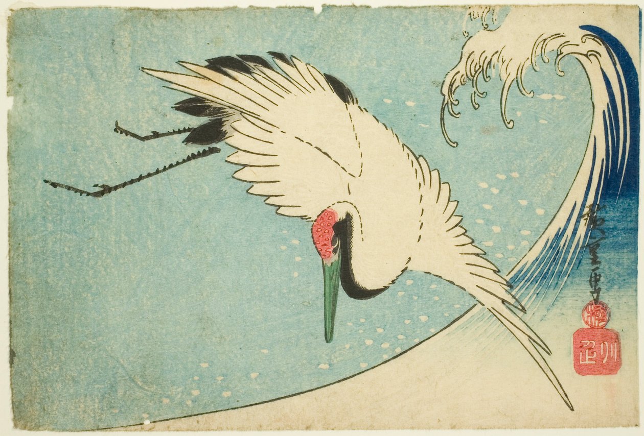 Nosturi lentää aallon yli tekijältä Utagawa Hiroshige