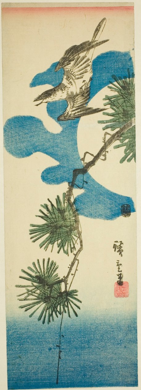 Käki, männynoksa ja täysikuu tekijältä Utagawa Hiroshige