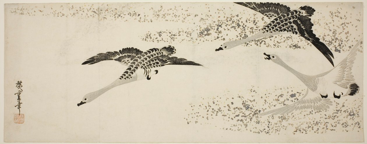 Laskeutuvat hanhet tekijältä Utagawa Hiroshige