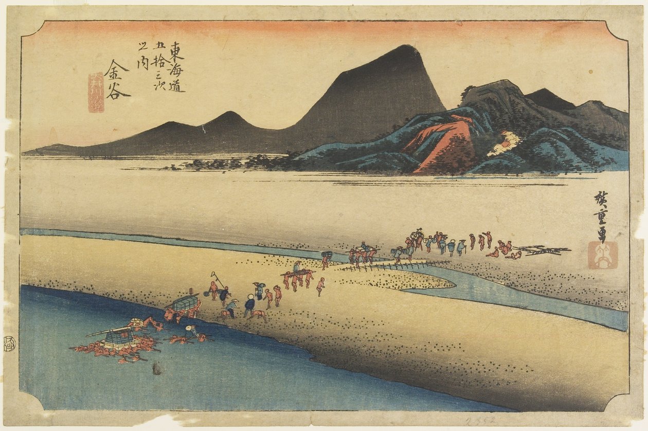 O_i-joen kaukainen ranta, Kanaya, n. 1833. tekijältä Utagawa Hiroshige