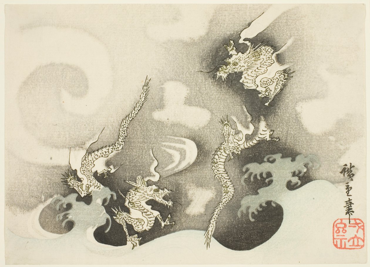 Lohikäärmeet pilvien keskellä tekijältä Utagawa Hiroshige
