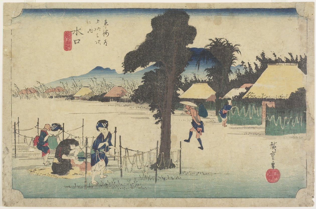 Kuivauskurpitsalastut, Minakuchi, c. 1833 tekijältä Utagawa Hiroshige