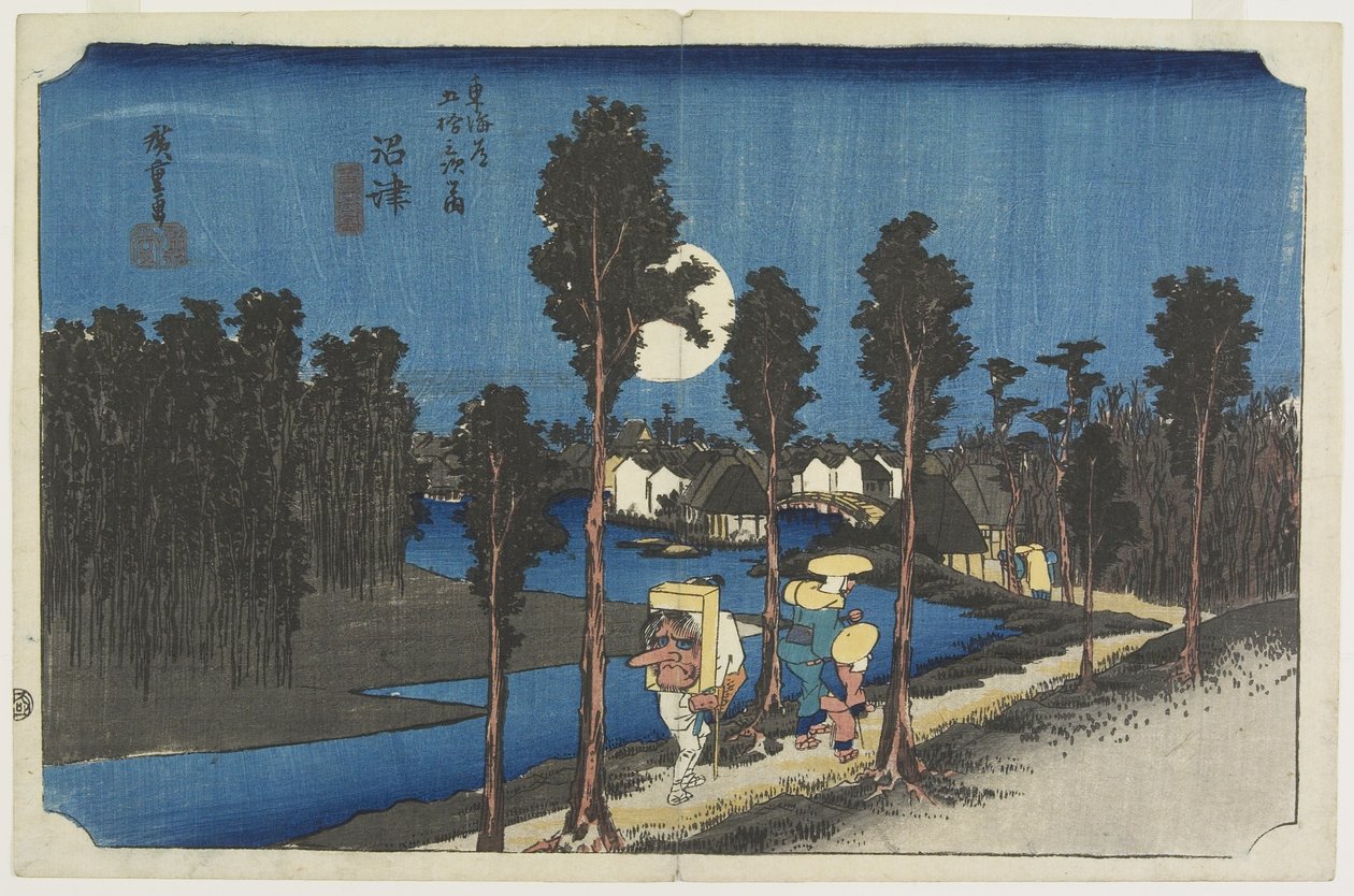 Hämäräkohtaus, Numazu, c. 1833 tekijältä Utagawa Hiroshige