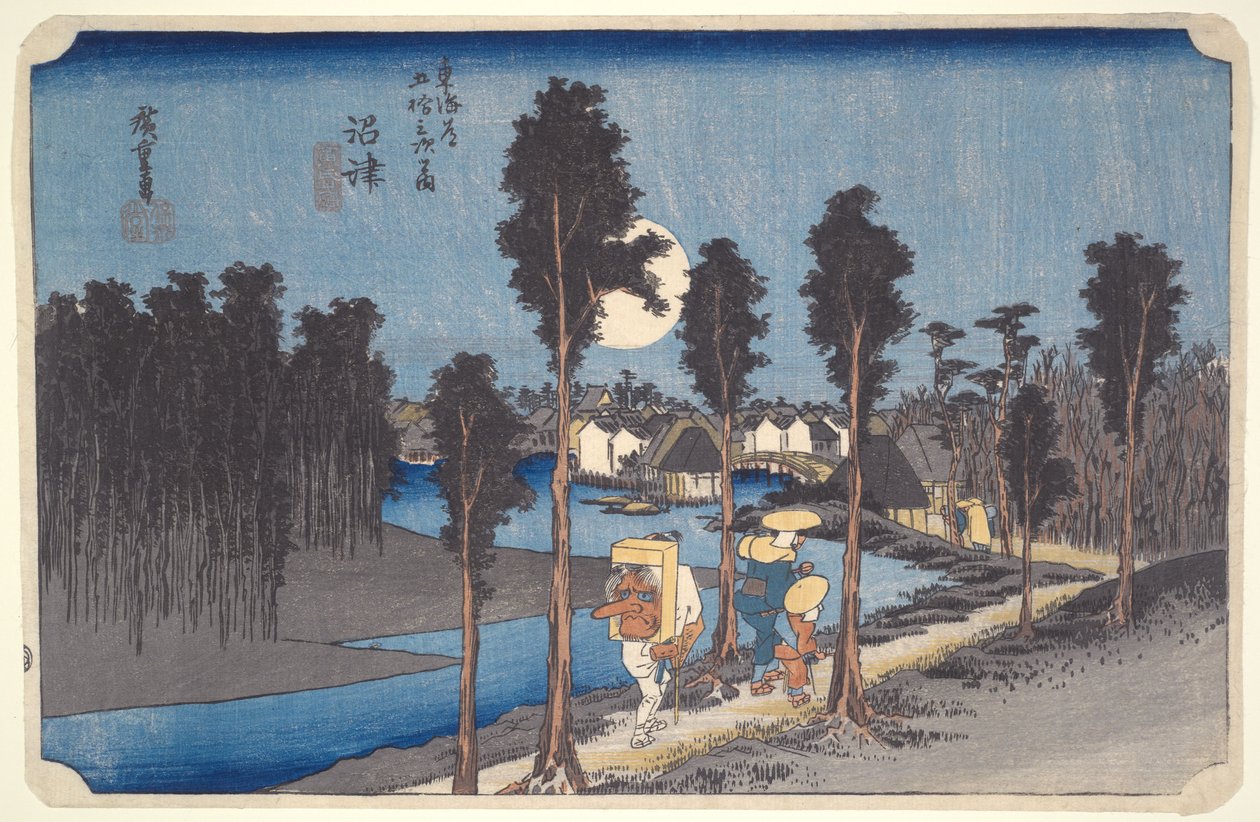 Hämärä Numazussa, sarjasta ”Tōkaidōn 53 asemaa” tekijältä Utagawa Hiroshige