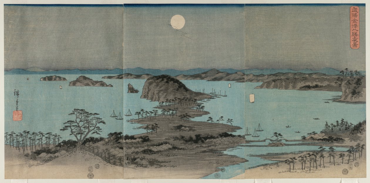Kahdeksan näkymää Kanazawasta yöllä tekijältä Utagawa Hiroshige
