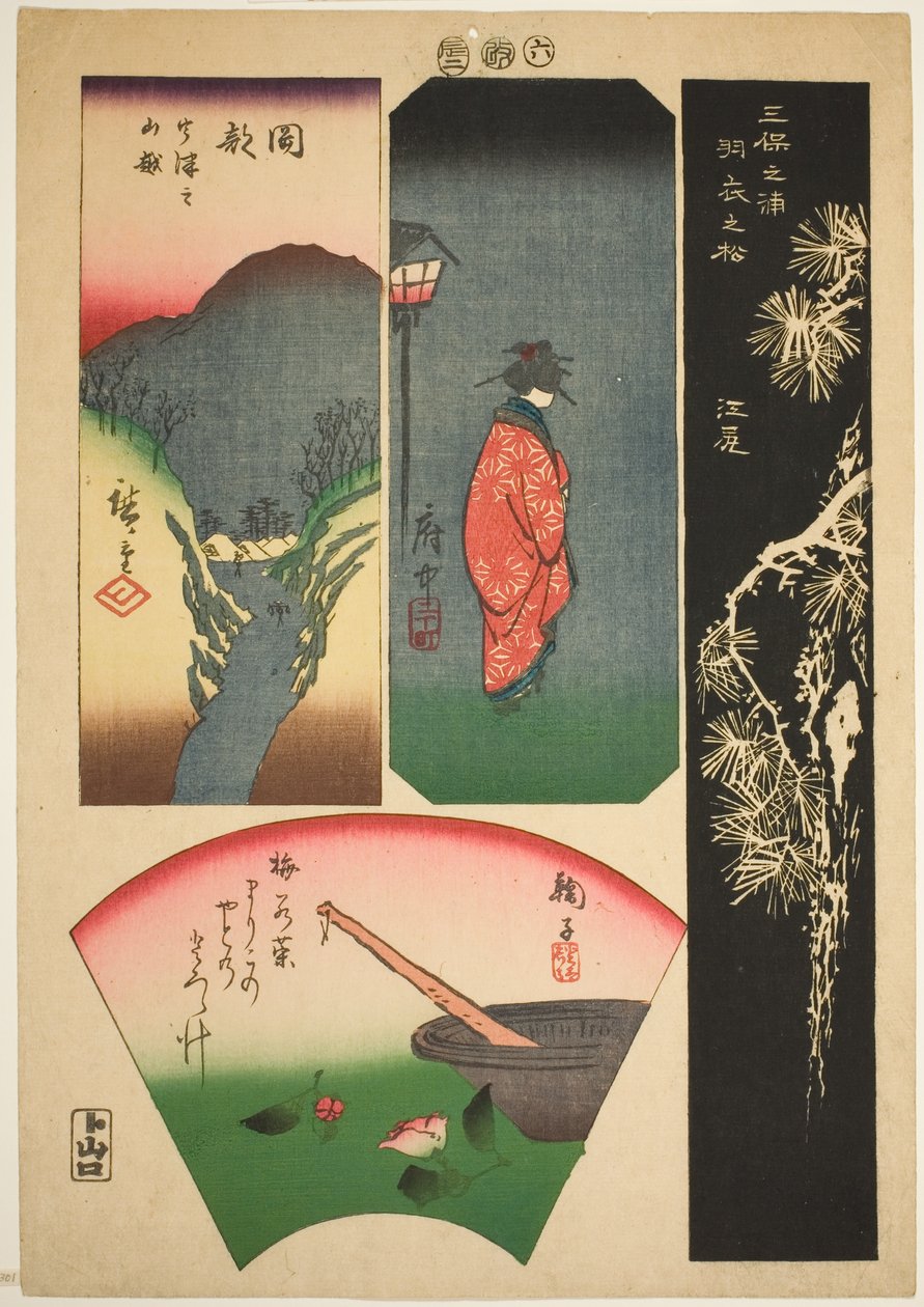 Ejiri, Fuchu, Mariko ja Okabe, ei. 6 sarjasta "Pictures of the Fifty-three Station of the Tokaido (Tokaido gojusan tsugi zue)" tekijältä Utagawa Hiroshige