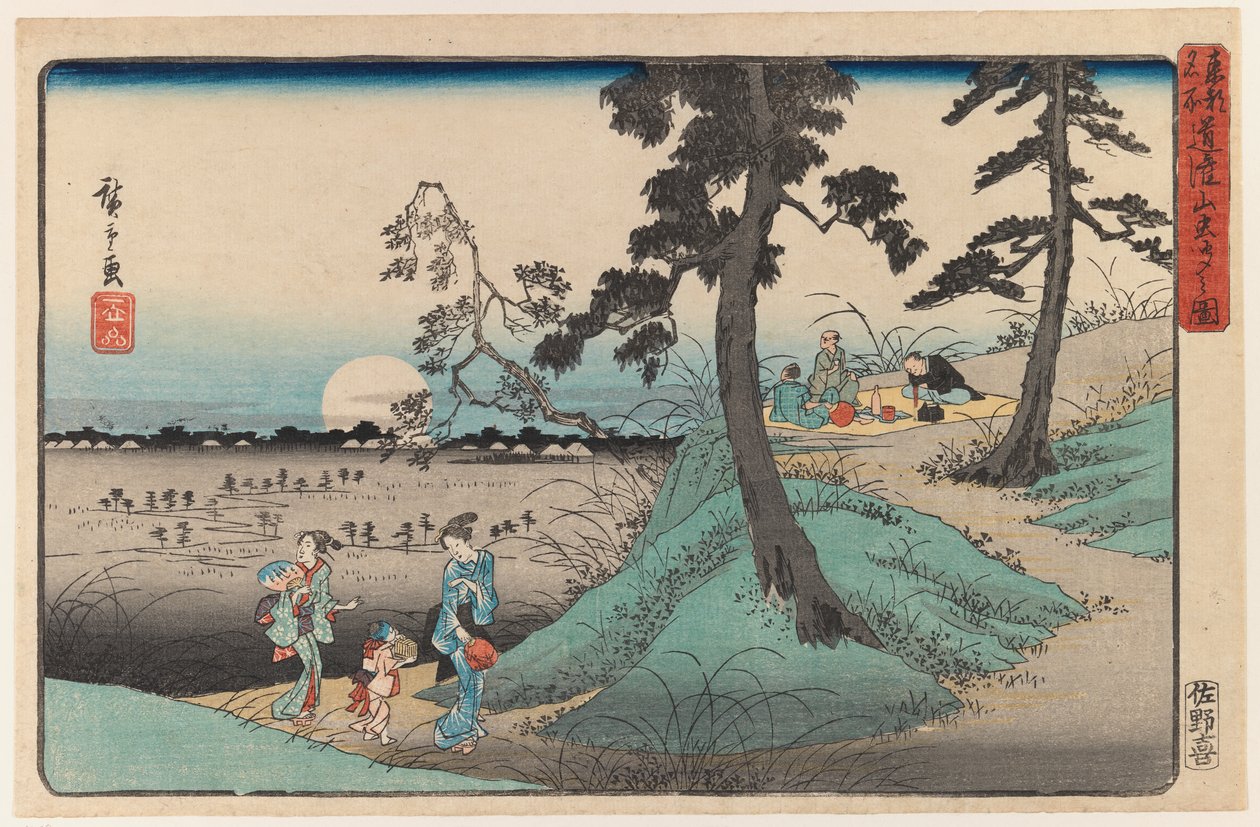 Nautitaan hyönteestä Dokanzanassa Moon Nightissa, View of Edo -sarjasta (värillinen puupainatus) tekijältä Utagawa Hiroshige