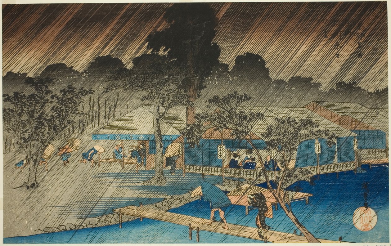 Eve person g Shouer at Te edition k f Correction River (Yumidate of Tadasugawara), Te-sarjasta "Fa-verkoston PA:n jäsenen asuinpaikka ja paikka (asuinpaikka ja kiinnostava paikka)" tekijältä Utagawa Hiroshige