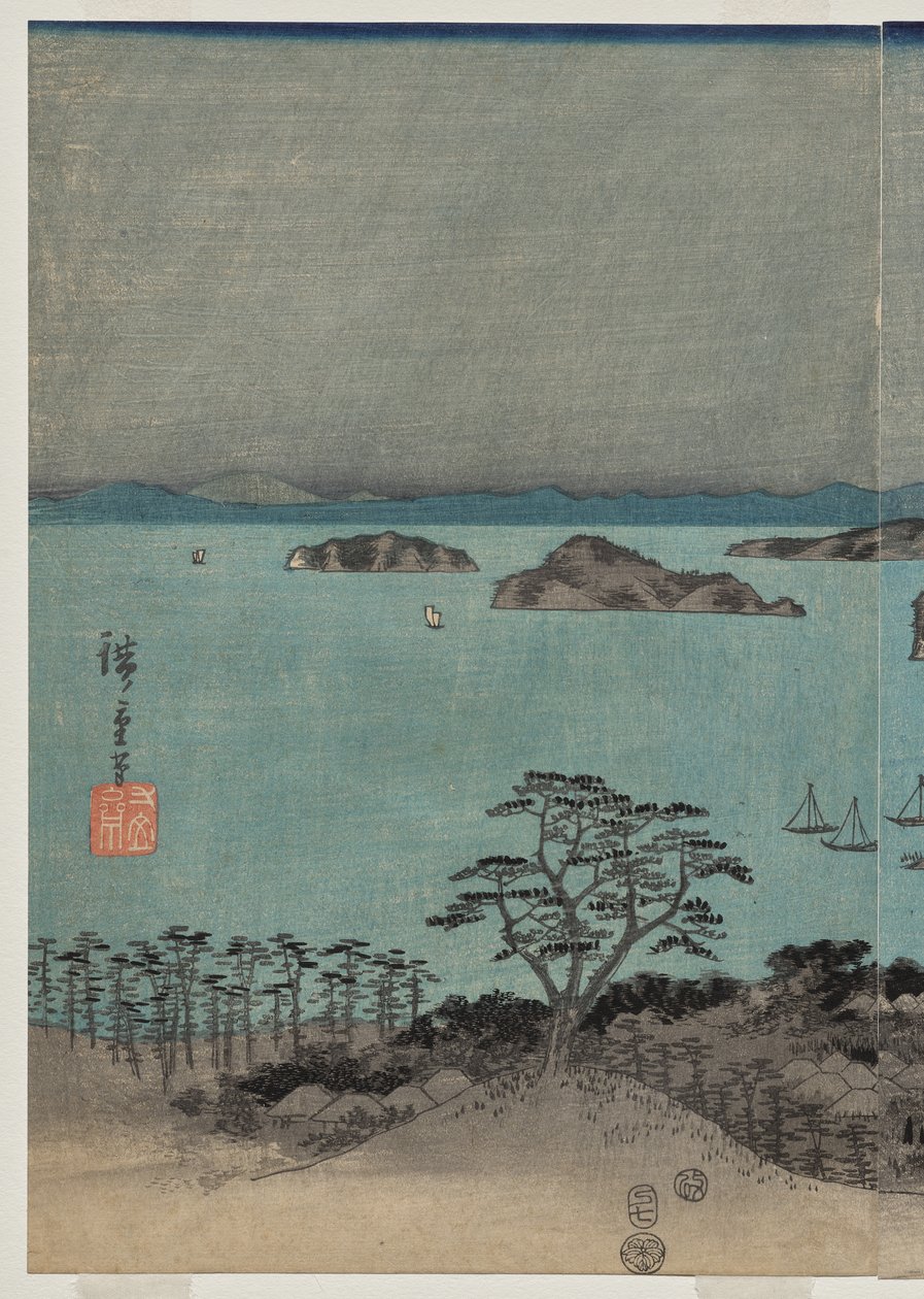 Iltanäkymä kahdeksaan kuuluisaan paikkaan lähellä Kanazawan täysikuuta Musashin maakunnassa tekijältä Utagawa Hiroshige