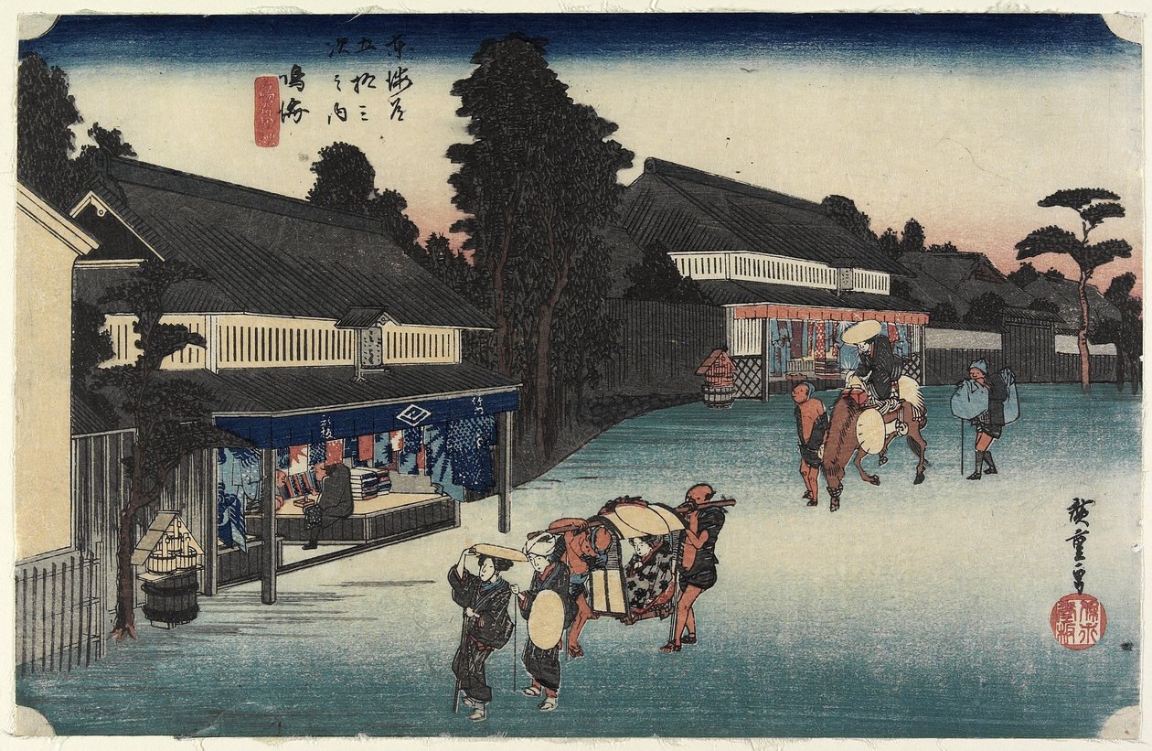 Famous Cloth of Arimatsu, Narumi, c. 1833 tekijältä Utagawa Hiroshige