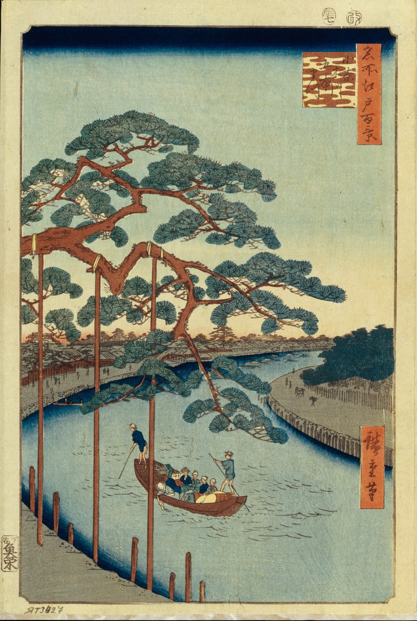 Viisi mäntyä ja Onagin kanava Sata kuuluisaa näkymää Edosta, 1856-1858 tekijältä Utagawa Hiroshige