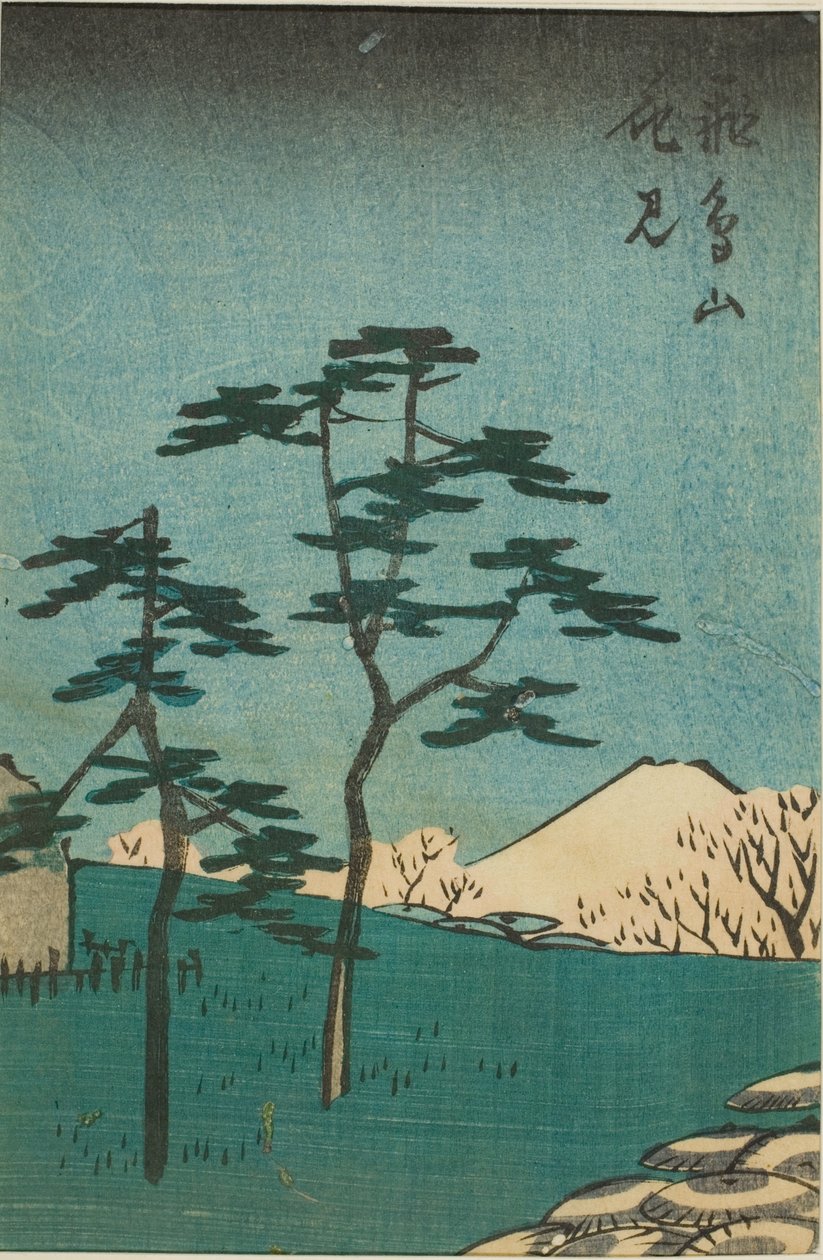 Kukkakatselu Asuka-kukkulalla (Asukayama hanami), osa arkkia sarjasta "Leikkaukset kuuluisista paikoista Edossa (Harimaze Koto meisho)" tekijältä Utagawa Hiroshige
