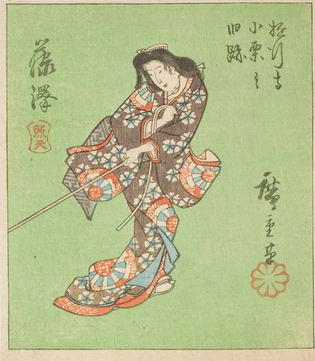 Fujisawa, osa arkista nro. 2 sarjasta "Cutout Pictures of the Tokaido (Tokaido harimaze zue)" tekijältä Utagawa Hiroshige