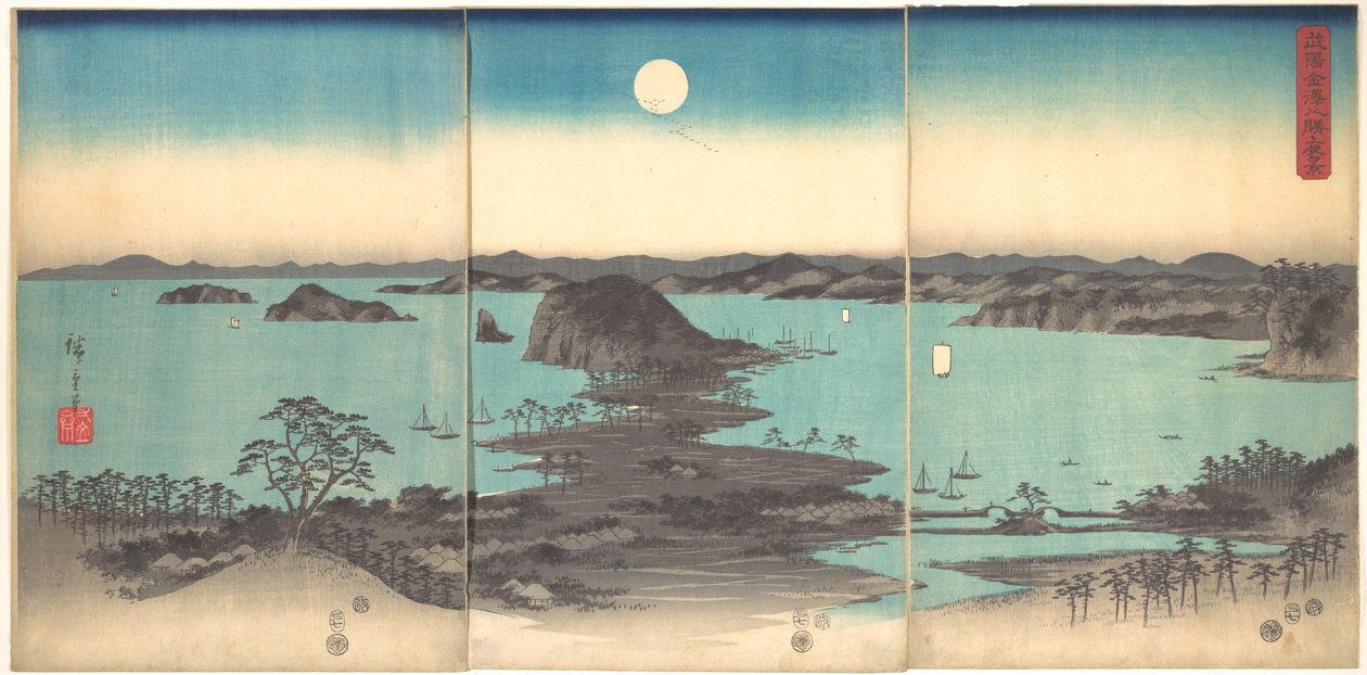 Täysikuu Kanazawassa Musashin provinssissa tekijältä Utagawa Hiroshige
