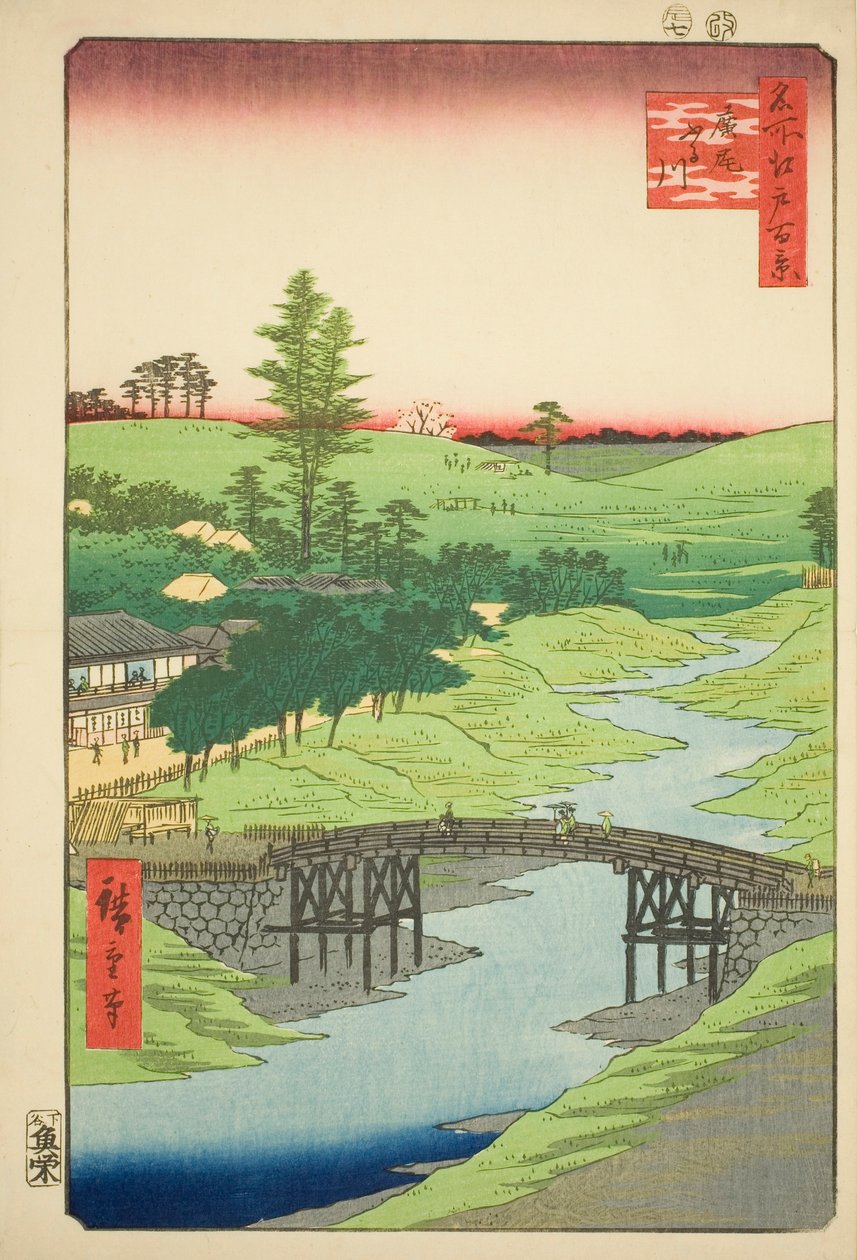 Furukawa-joki, Hiroo (Hiroo Furukawa), nro 22 sarjasta "Sata kuuluisaa näkymää Edosta (Meisho Edo hyakkei)". tekijältä Utagawa Hiroshige