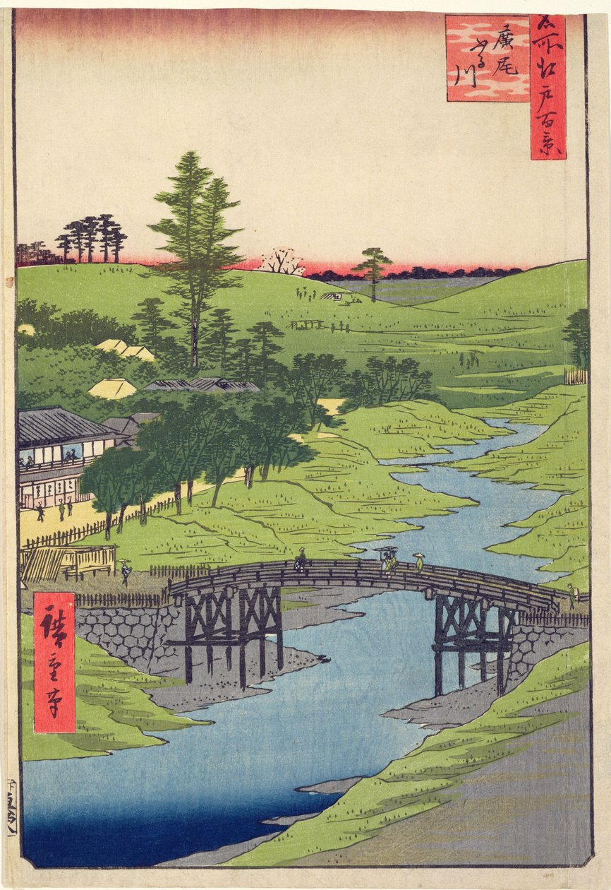 Furukawa-joki, Hiroo sadasta kuuluisista näkymistä Edosta heinäkuussa 1856 (puupalikkaväripainatus) tekijältä Utagawa Hiroshige