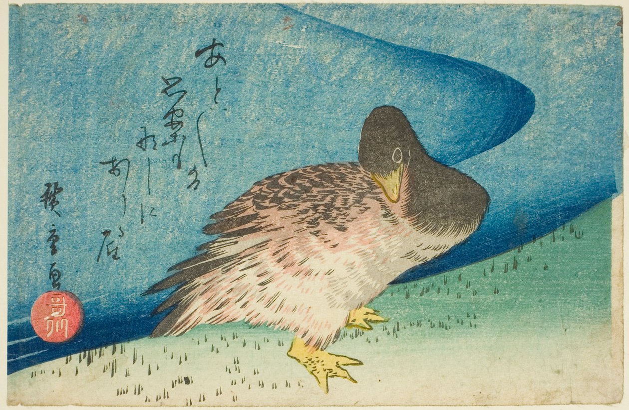 Hanhi joen rannalla tekijältä Utagawa Hiroshige