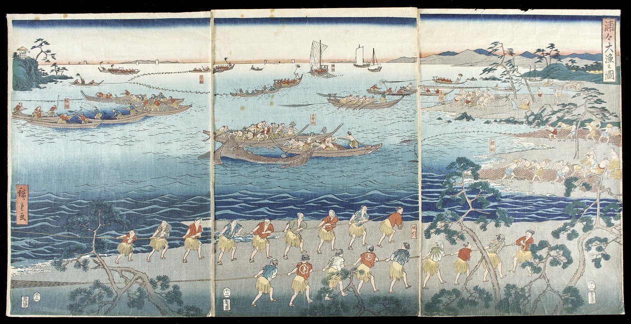 Upea kalastuskohtaus lahdella tekijältä Utagawa Hiroshige