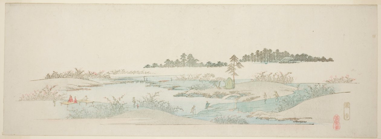 Hagin temppeli (Hagidera), sarjasta "Kolmetoista näkymää Edon ympäristöstä" tekijältä Utagawa Hiroshige
