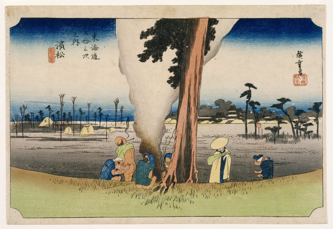 Hamamatsu, 53 asemalta Tokaidon moottoritiellä, n. 1834 (puupalikkaväripainatus) tekijältä Utagawa Hiroshige
