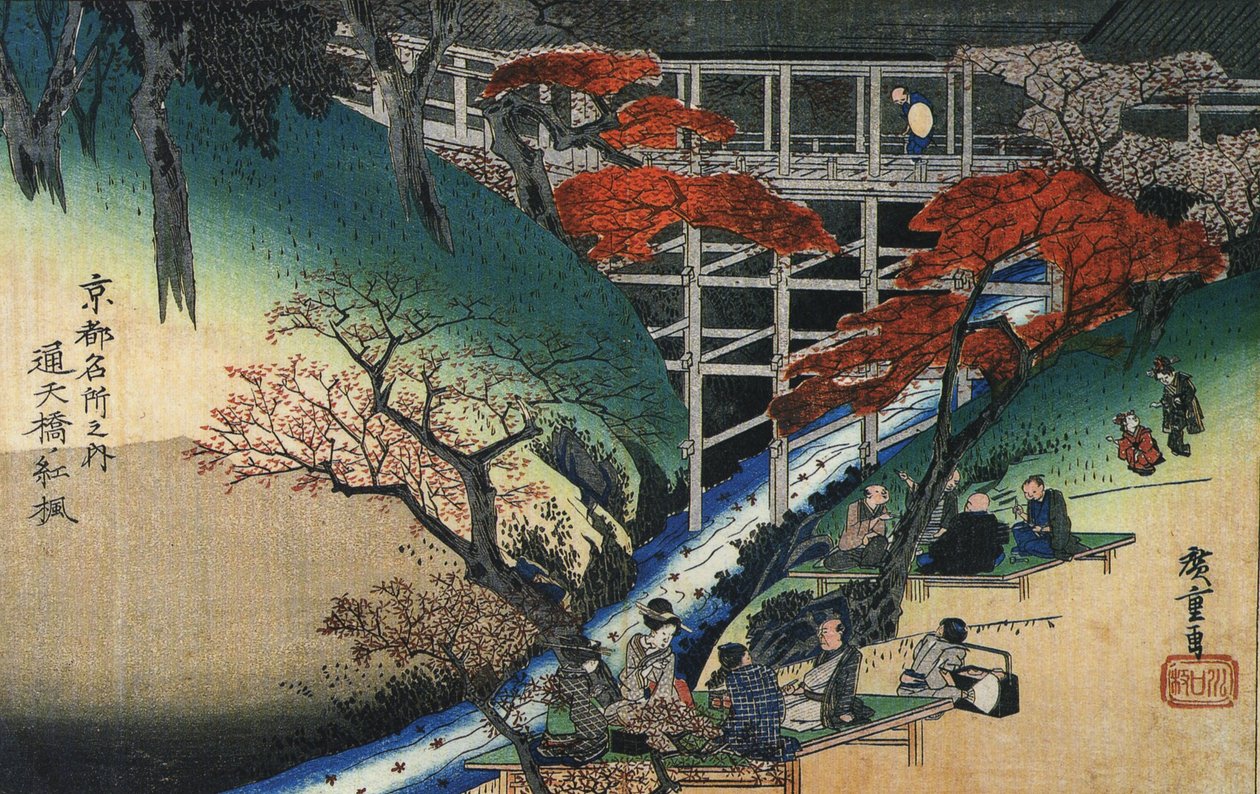 Hiroshige Ihmiset vaahterapuun alla puron varrella tekijältä Utagawa Hiroshige