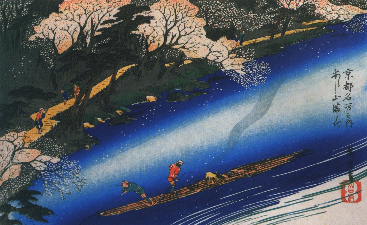 Hiroshige Poling lautta joella tekijältä Utagawa Hiroshige