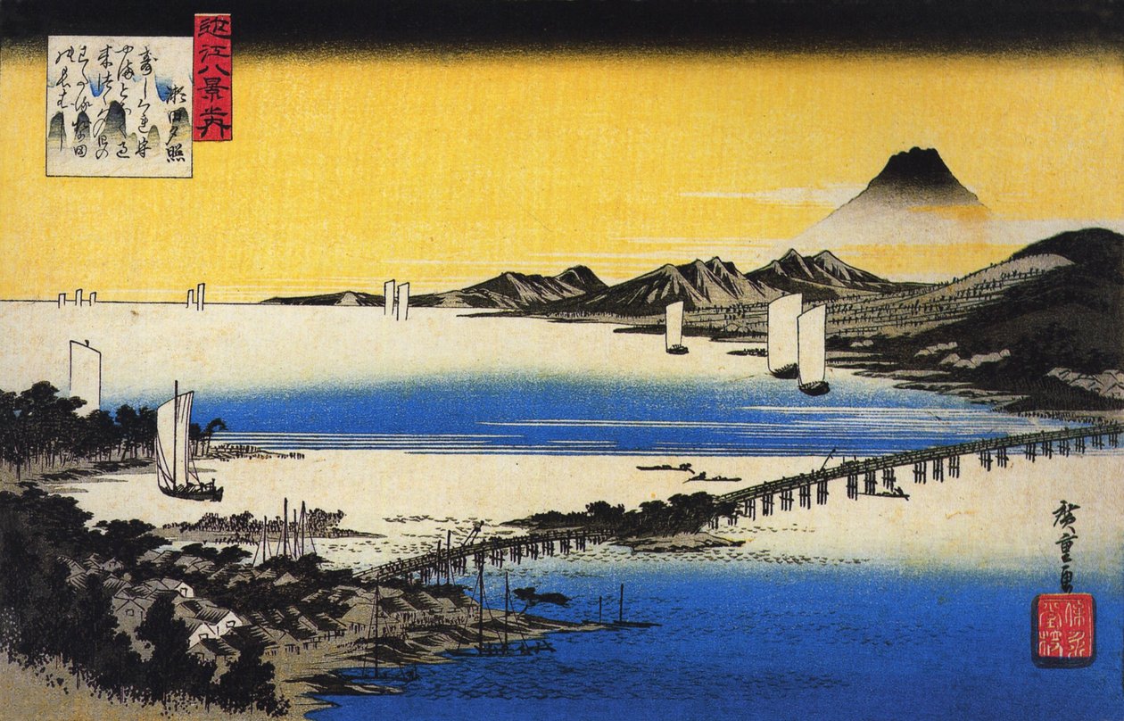 Hiroshige Näkymä pitkästä sillasta järven yli tekijältä Utagawa Hiroshige