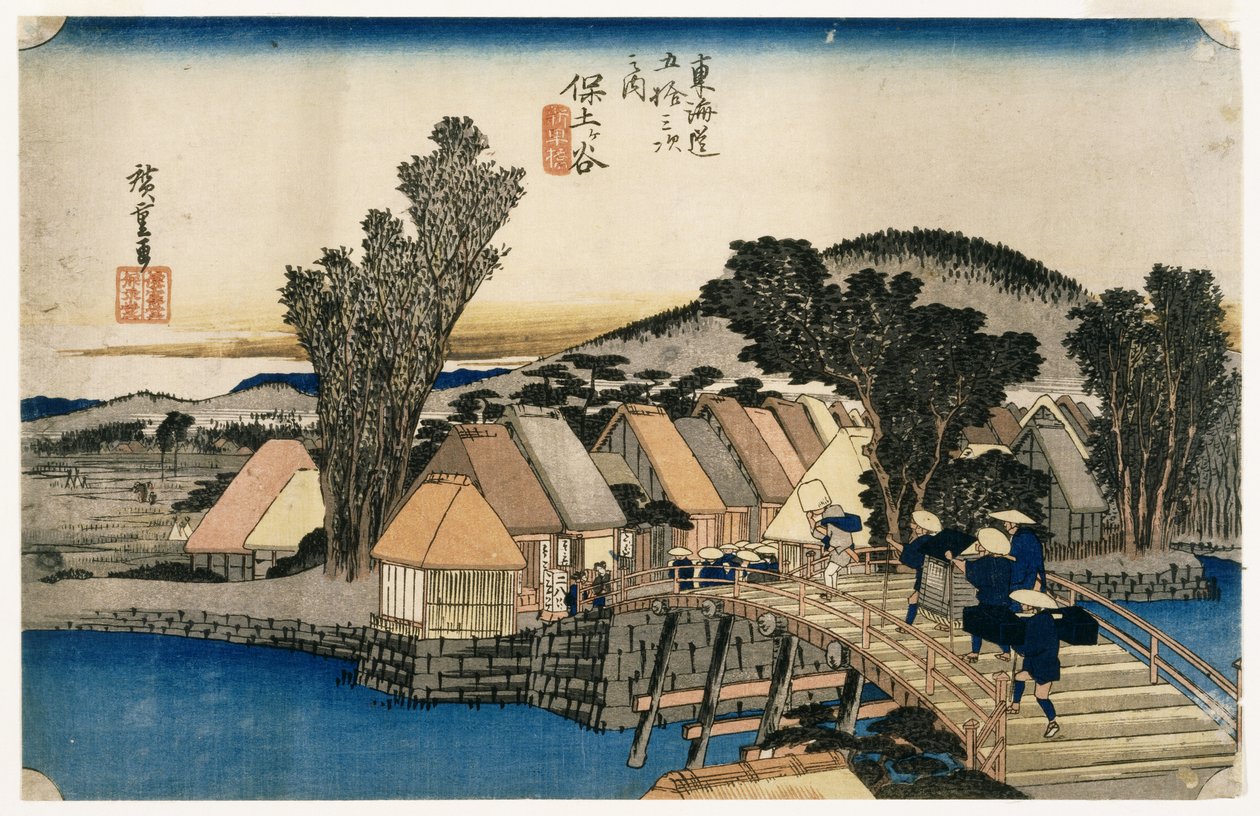 Hodogaya, Shinkame Bashi, Station 5 (puupalikka väriprintillä) tekijältä Utagawa Hiroshige