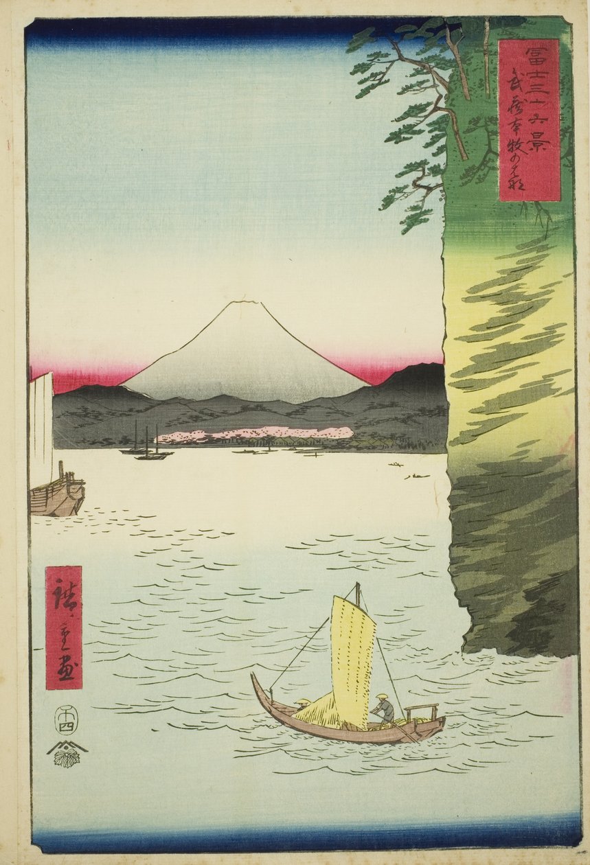 Honboku Musashi P Rovinse (Musashi Honmoku no Hana), de Teseries ``Tyrty-Mr. tekijältä Utagawa Hiroshige