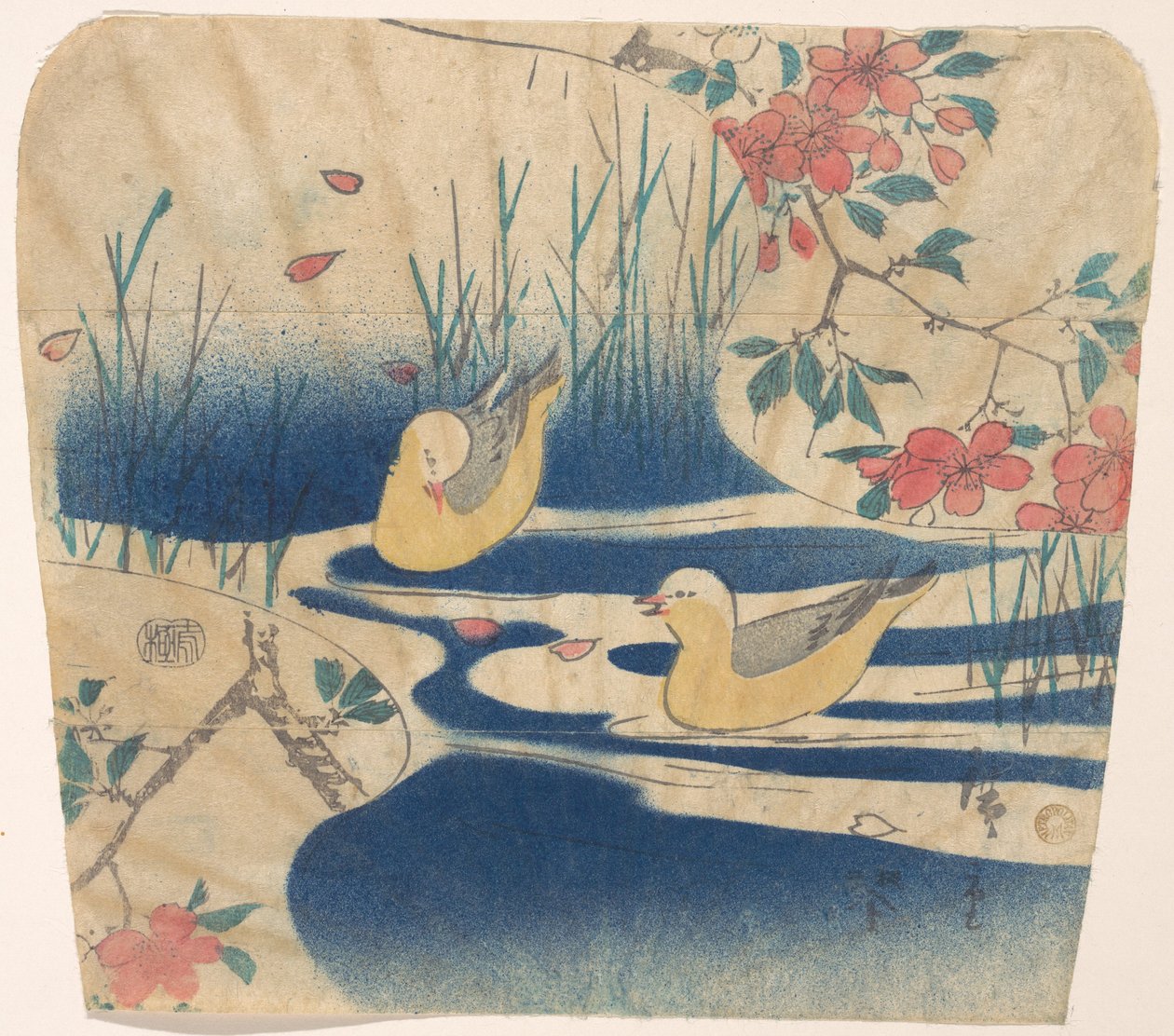 Huppulokit ja kirsikankukat tekijältä Utagawa Hiroshige
