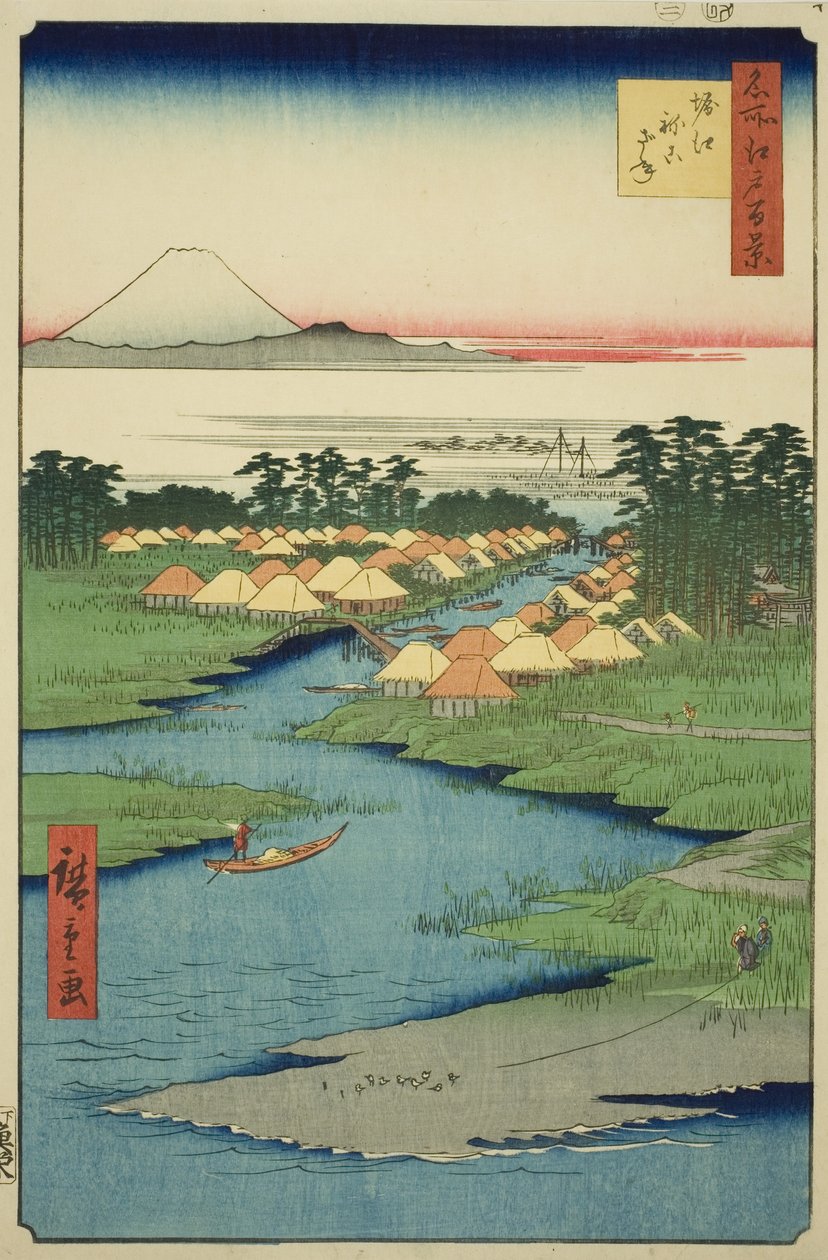 Horie ja Nekozane sarjasta "Sata kuuluisaa näkymää Edosta (Meisho Edo hyakkei)" tekijältä Utagawa Hiroshige