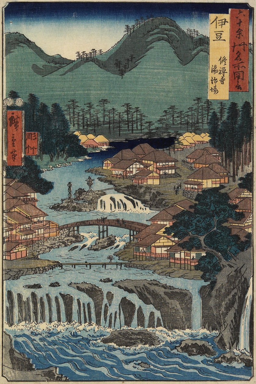 Kuumat lähteet Shuzenjissä, Izun maakunnassa, elokuussa 1853 tekijältä Utagawa Hiroshige