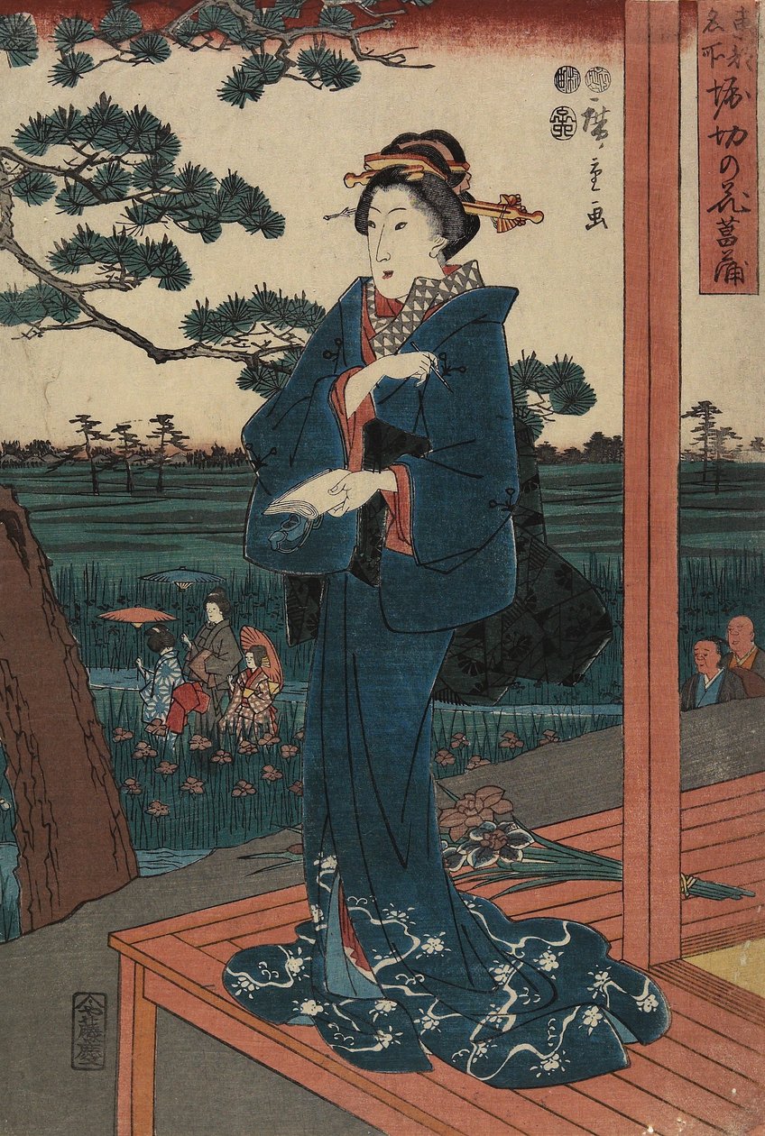 Enter s is Eden at Horikiri, Ap Ri l 1852 tekijältä Utagawa Hiroshige