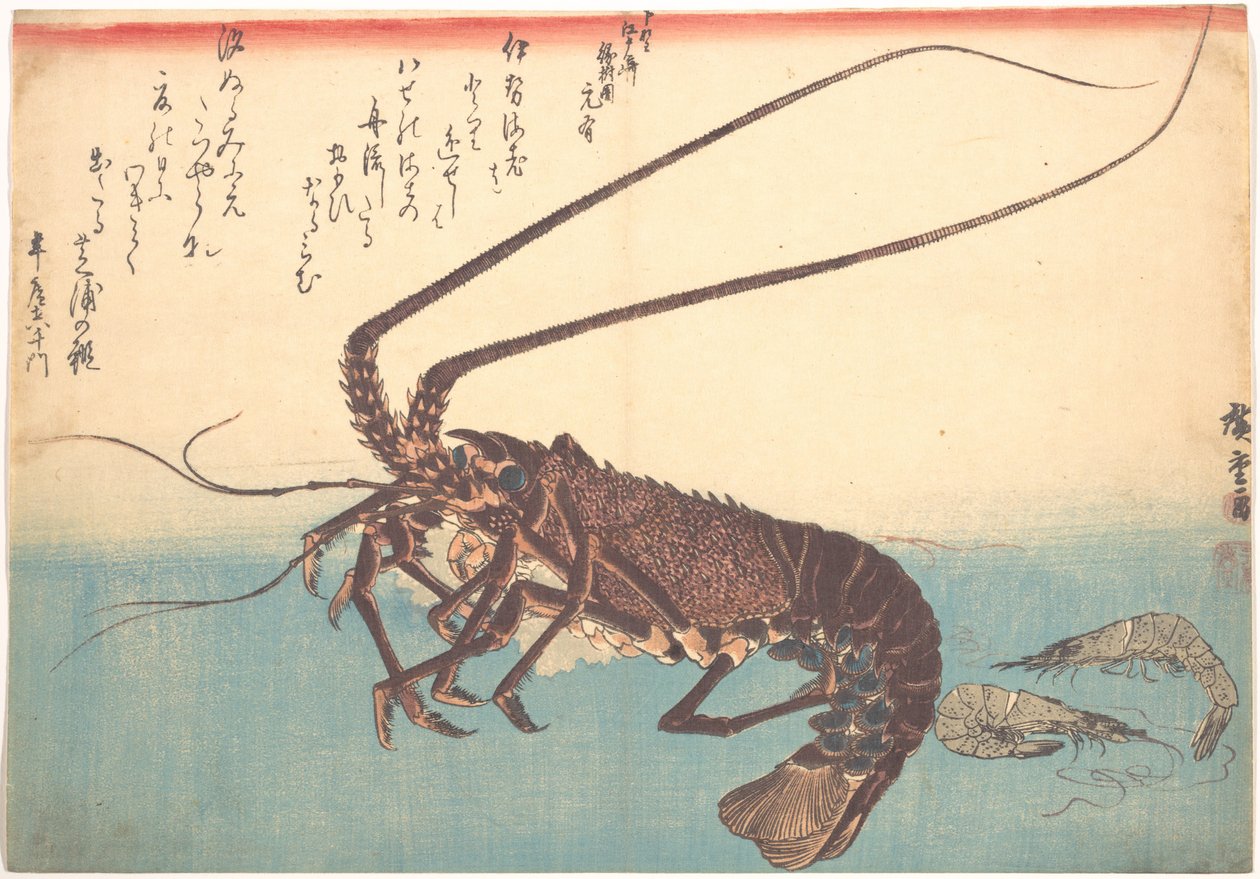Ise-ebi ja Shiba-ebi sarjasta Uozukushi (Kaikenlaisia kaloja) tekijältä Utagawa Hiroshige