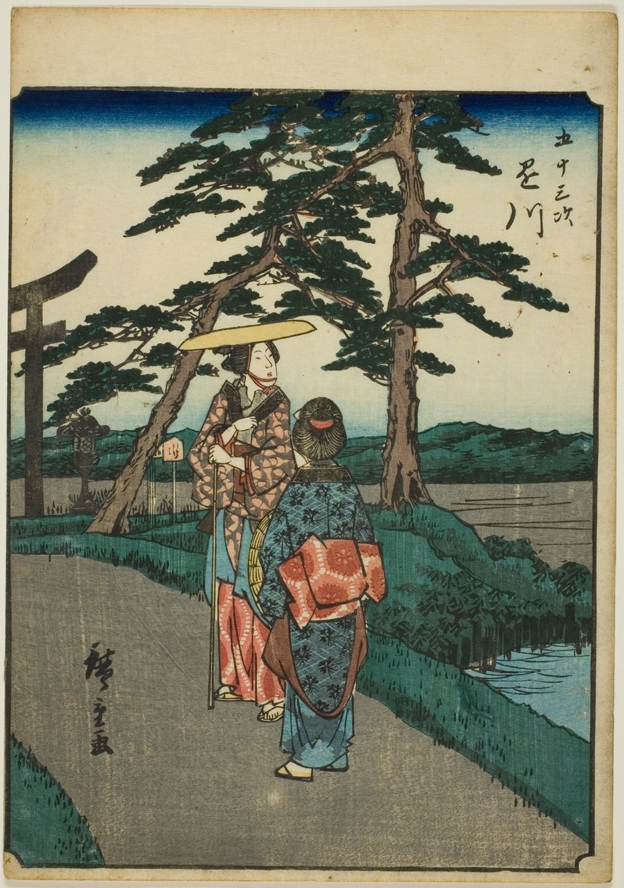 Kakegawa, sarjasta "fifty-three s tachi sound s "of te urbanity" (Goshuyama seuraava) tekijältä Utagawa Hiroshige
