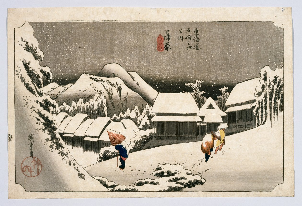 Kambara, 53 asemalta Tokaido Highwaylla, n. 1834 tai uudempi (puupainatus) tekijältä Utagawa Hiroshige