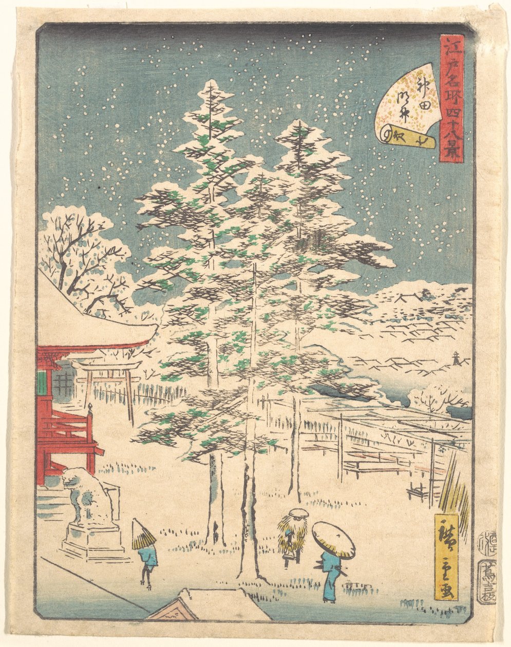 Kandan temppelin lumi tekijältä Utagawa Hiroshige
