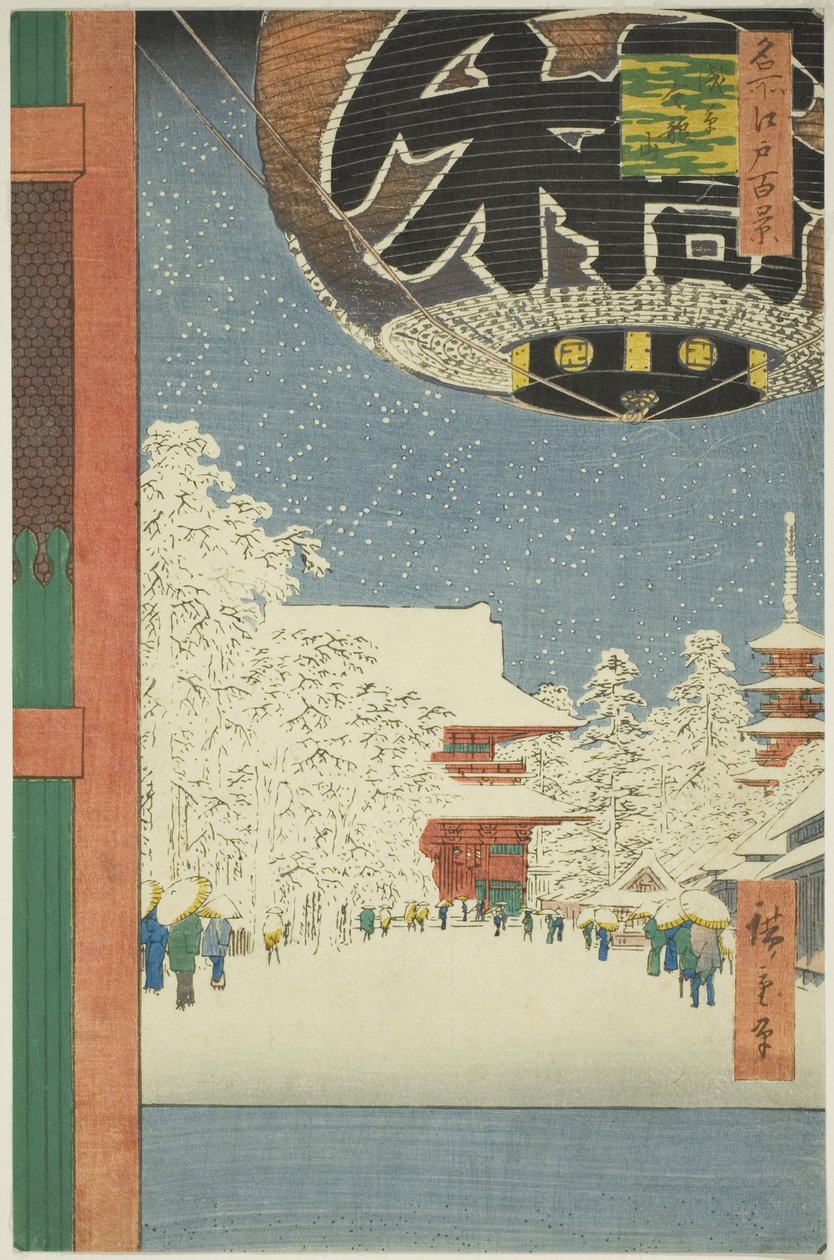 Kinryu jäljelle jäänyt kansanedustaja Asakusassa (Asakusa Kinryu jäljellä), sarjasta ”Ridge for d re d fa nets Views of Edo (Edon sata kuuluisaa nähtävyyttä)” tekijältä Utagawa Hiroshige