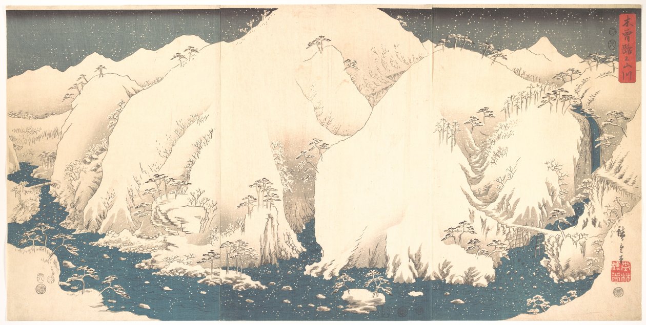 Kisōvuoret lumessa tekijältä Utagawa Hiroshige