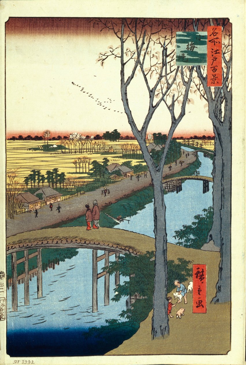 Koume Embankment Sata kuuluisaa näkymää Edosta, 1856-1858 tekijältä Utagawa Hiroshige