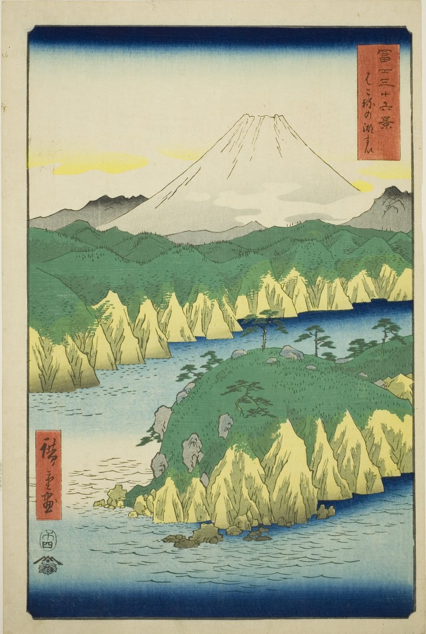 Järvi Hakoneessa (Hakone no kosui), sarjasta "Kolmekymmentäkuusi näkymää Fuji-vuorelle (Fuji sanjurokkei)" tekijältä Utagawa Hiroshige