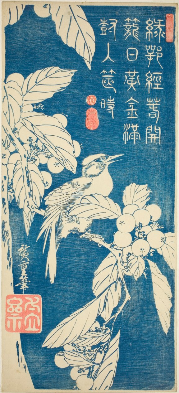 Loquat ja lintu tekijältä Utagawa Hiroshige