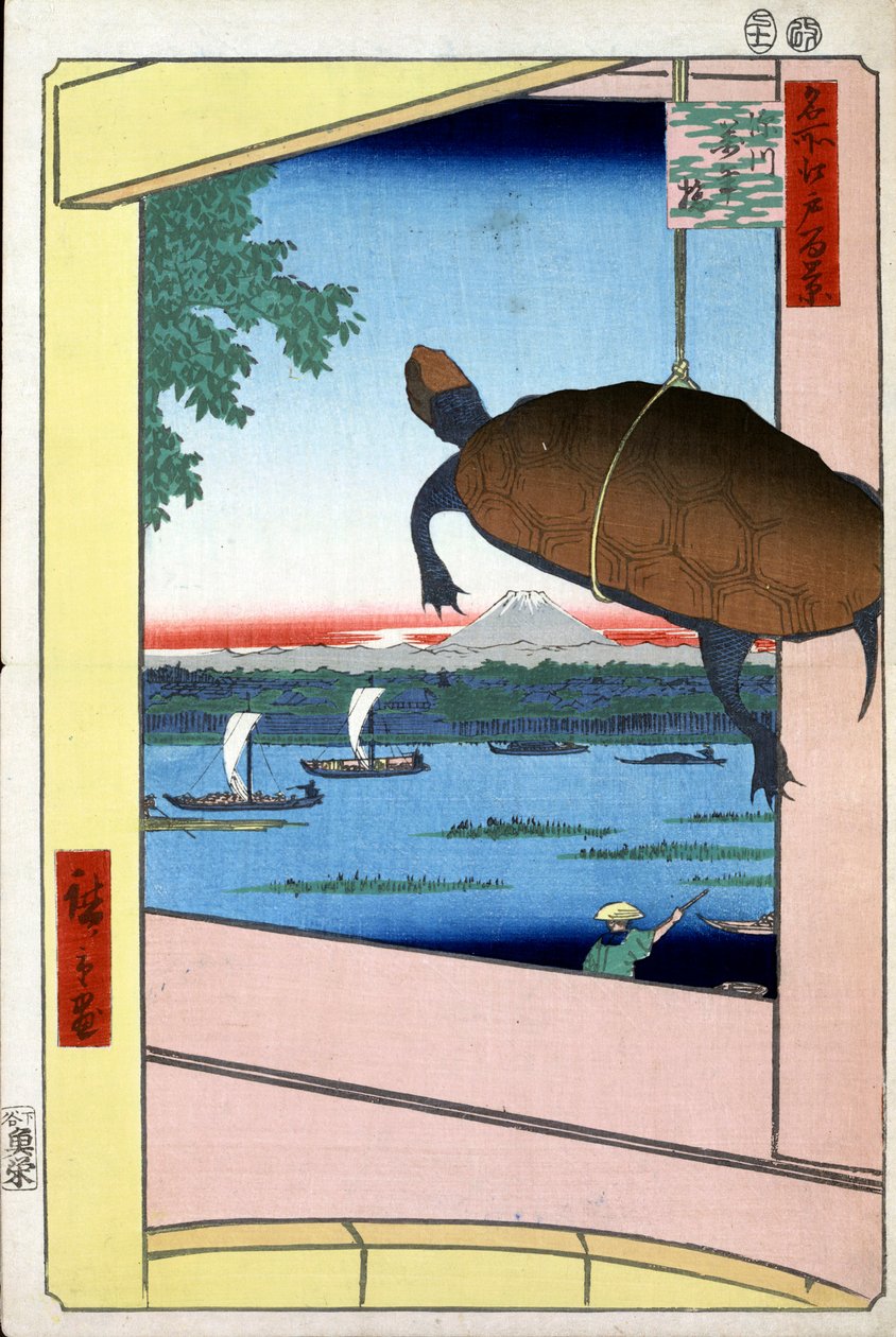 Mannen-silta ja Fukagawan alue Sata kuuluisaa näkymää Edosta, 1856-1858. tekijältä Utagawa Hiroshige
