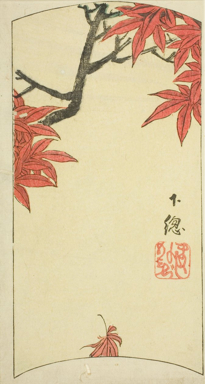 Vaahteranlehdet Shimosan maakunnassa (Shimosa, momiji), osa arkista nro. 7 sarjasta "Cutout Pictures of the Provinces (Kunizukushi harimaze zue)" tekijältä Utagawa Hiroshige
