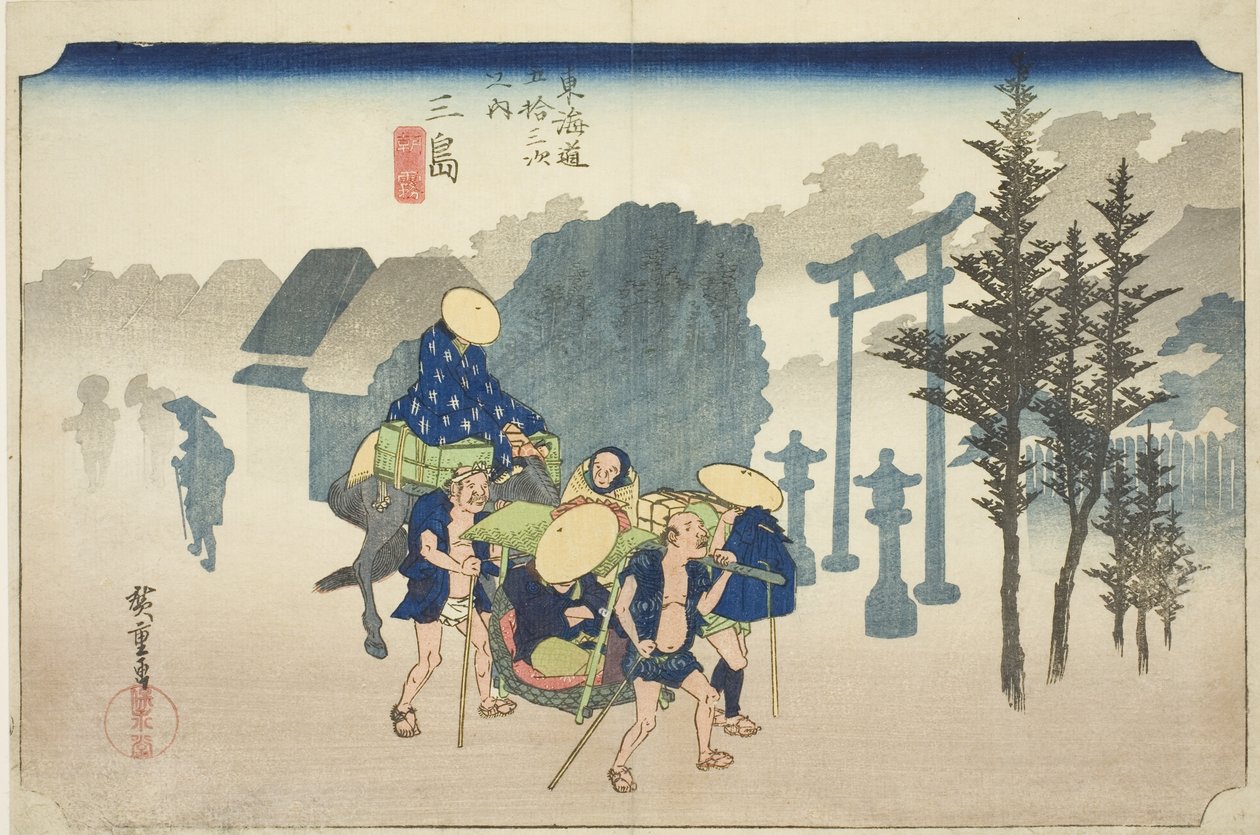 Mishima: Morning Mist (Mishima, asagiri), sarjasta "Fifty-three Stations of the Tokaido Road (Tokaido gojusan tsugi no uchi)", joka tunnetaan myös nimellä Hoeido Tokaido tekijältä Utagawa Hiroshige
