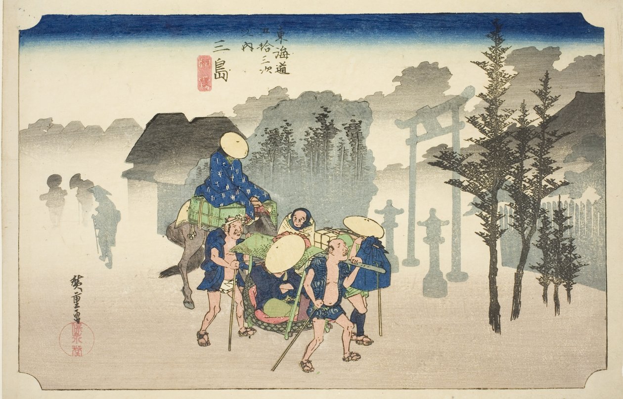 Mishima: Morning Mist (Mishima, asagiri), sarjasta "Fifty-three Stations of the Tokaido Road (Tokaido gojusan tsugi no uchi)", joka tunnetaan myös nimellä Hoeido Tokaido tekijältä Utagawa Hiroshige