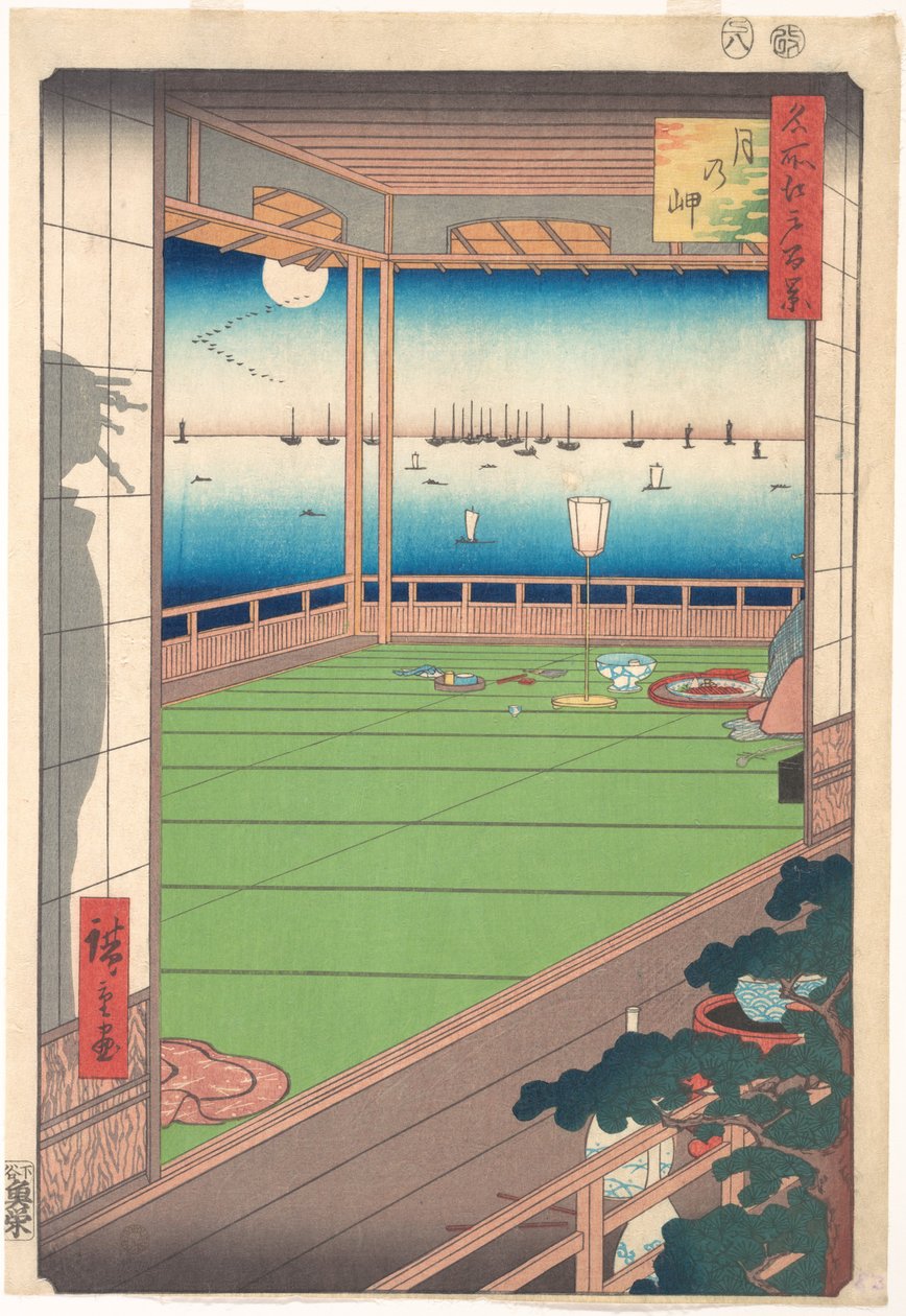 Kuunkatselupaikka (Tsuki no Misaki), sarjasta "Edon sata kuuluisaa näkymää" (Meisho Edo Hyakkei) tekijältä Utagawa Hiroshige