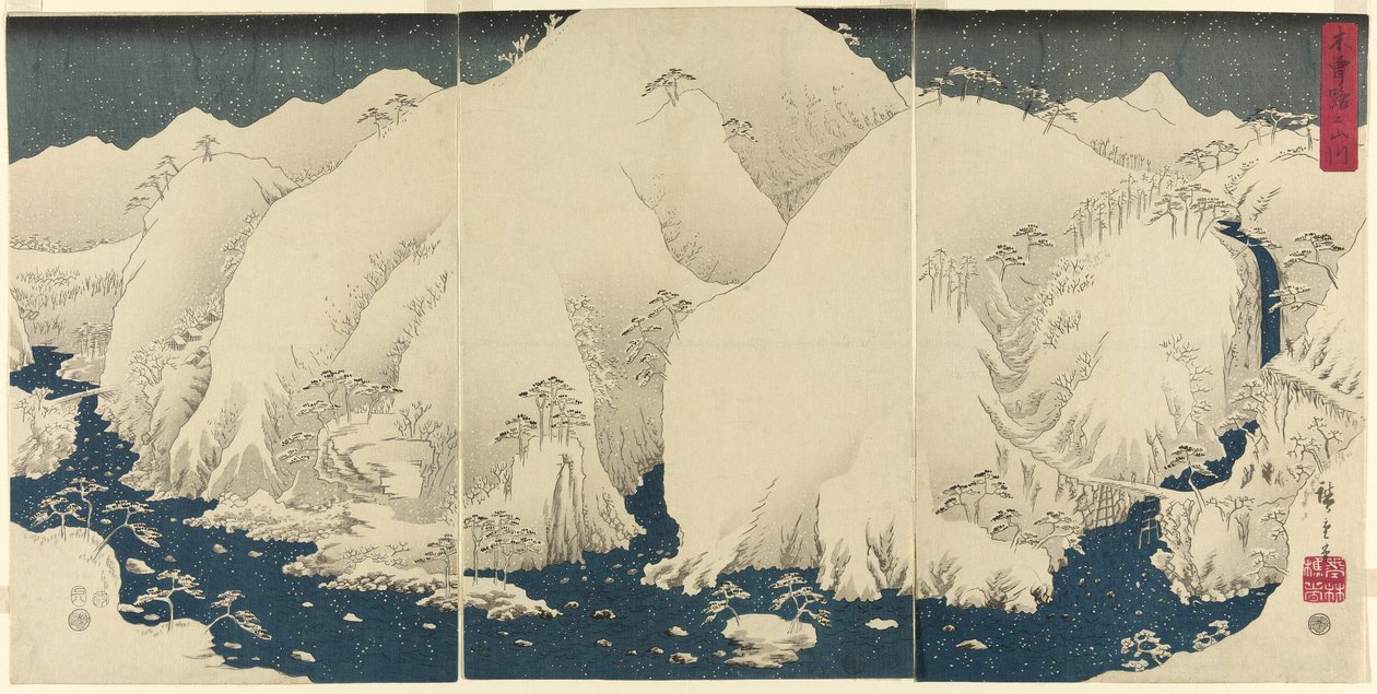 Idea d River Sound te Foundation loa d (Yamakawa Kisojissa) tekijältä Utagawa Hiroshige