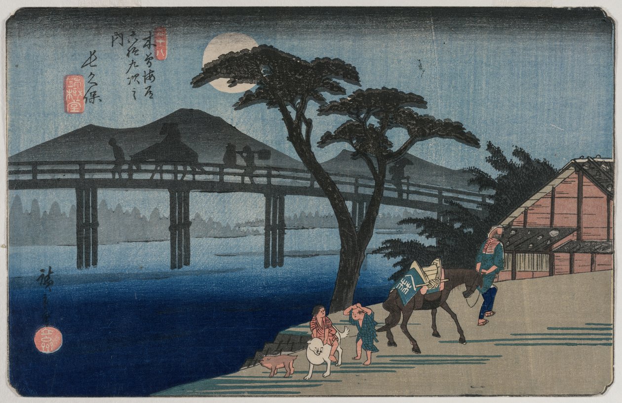 Nagakubo Station 28 sarjasta Sixty-Nine Stations of the Kisokaido, 1835 tai 1836. tekijältä Utagawa Hiroshige