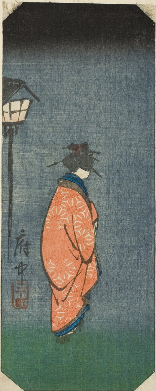 Nichomachi in Fuchu, osa arkista nro. 6 sarjasta "Pictures of the Fifty-three Station of the Tokaido (Tokaido gojusan tsugi zue)" tekijältä Utagawa Hiroshige